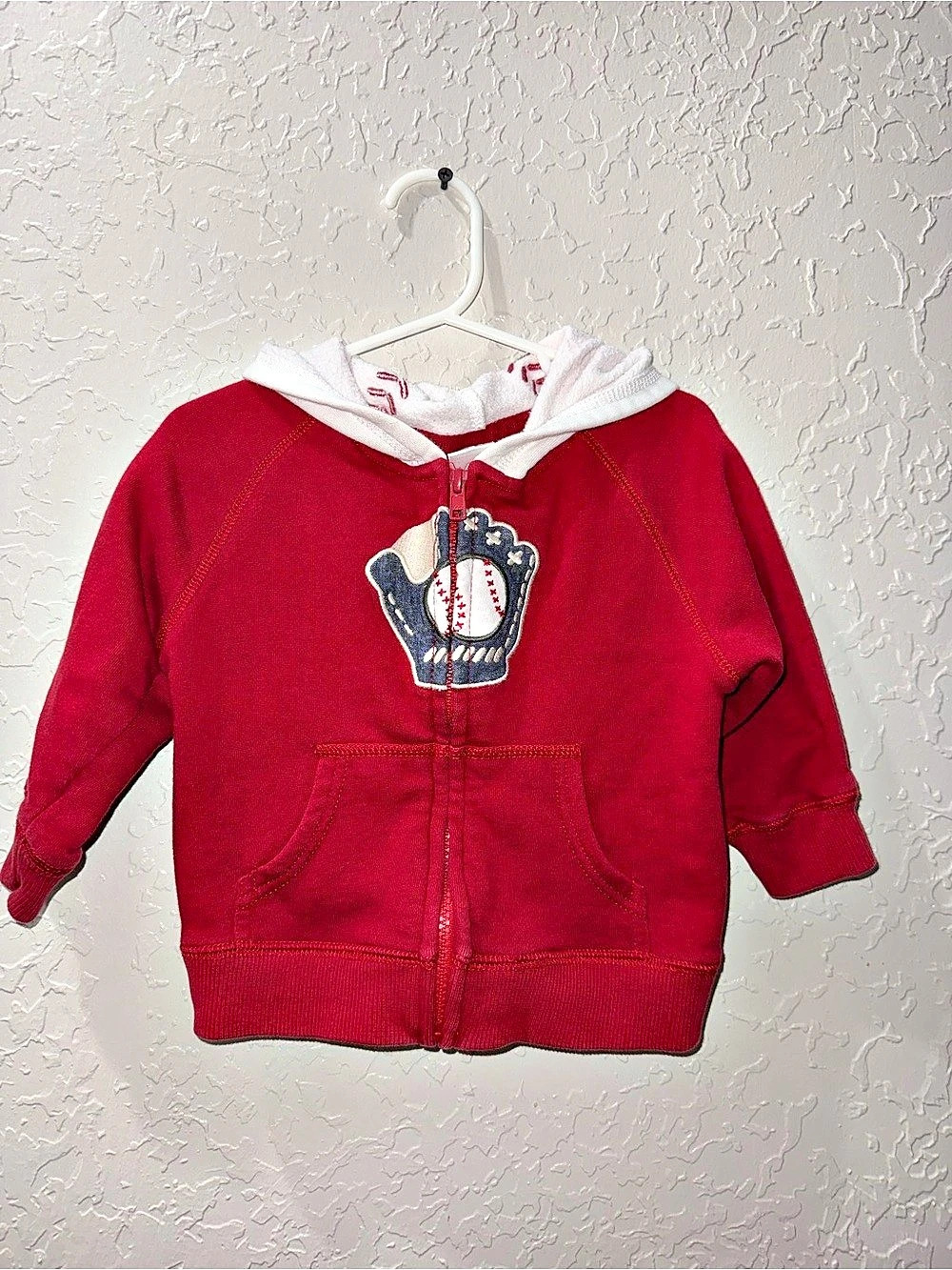 Gymboree Red White Baseball Glove Full Zip Hoodie 12-24 Months